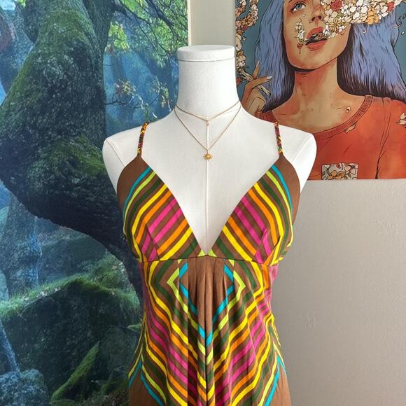 silk maxi dress geometric print summer festival boho - Picture 3 of 8
